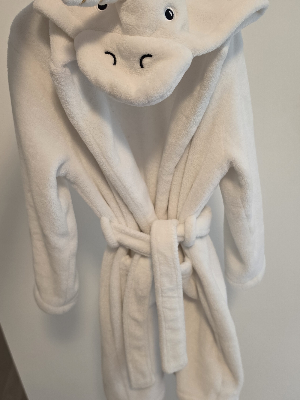 Pottery Barn Kids Cream Hooded Plush Animal Robe with Tie Belt